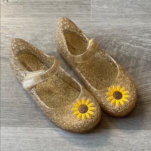 Kids Gold Glitter Shoes with Sunflower Design